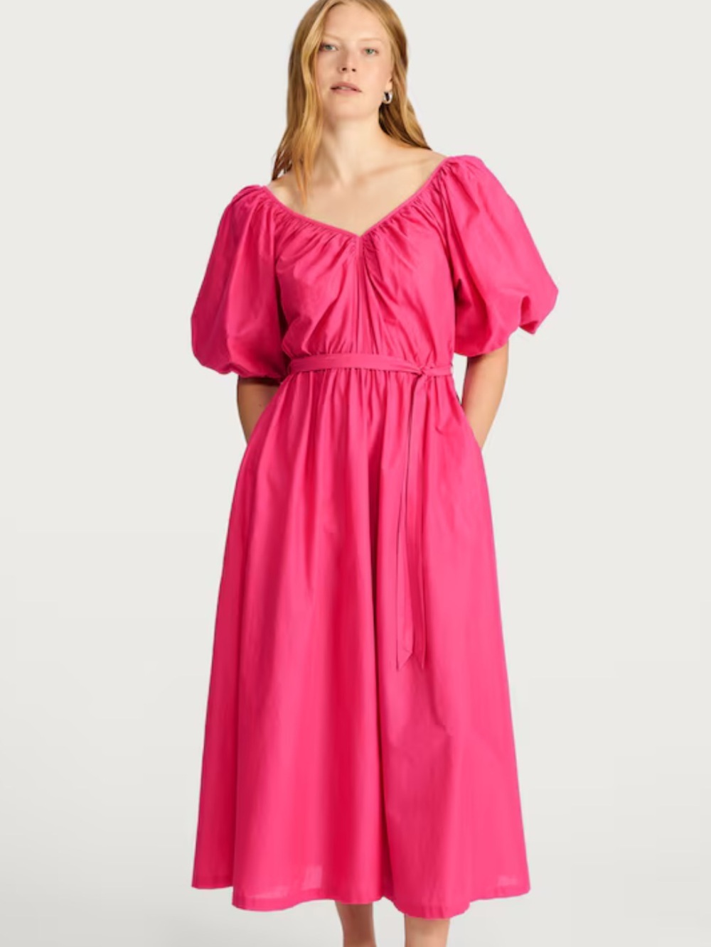 F&F Cotton Puff Sleeve Dress V Neck Tie Waist Holiday Style Si-US 14 UK 18 EU 46